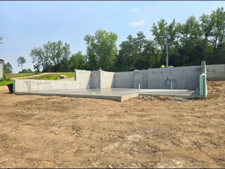 Concrete foundation walls on a new-build site in southern Minnesota